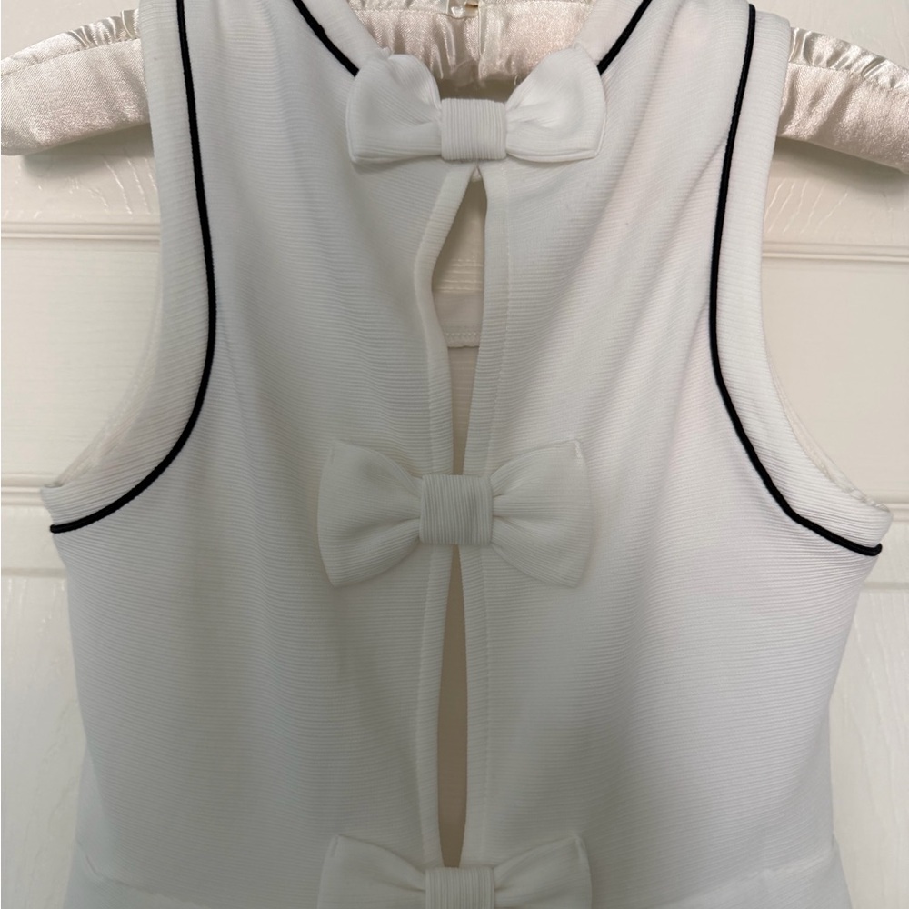 Petite Small White Bow-Back Sleeveless Dress with Black Piping